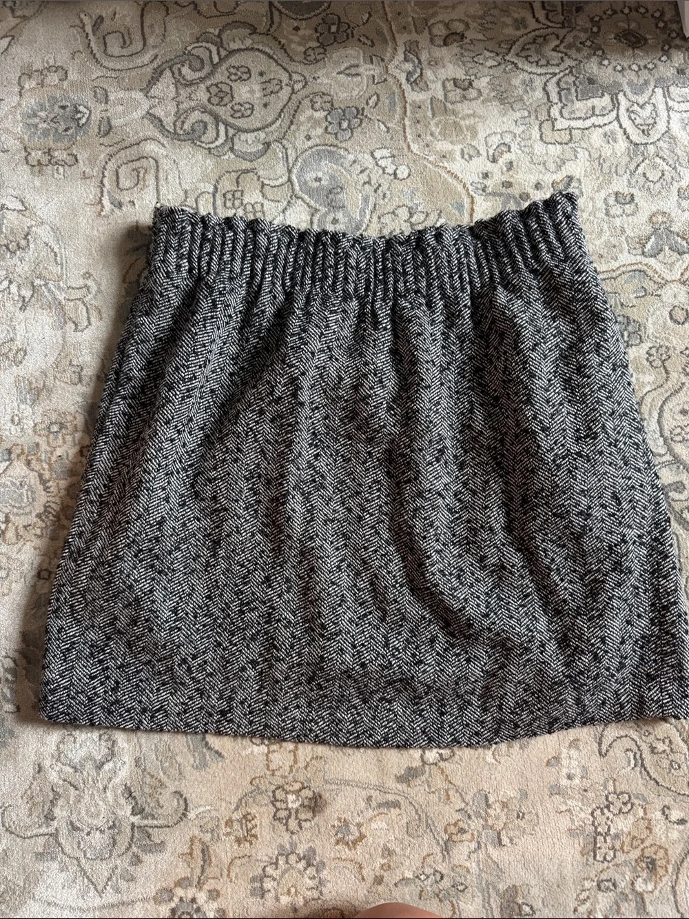 J. Crew Black and White Herringbone Elastic-Waist Mini Skirt